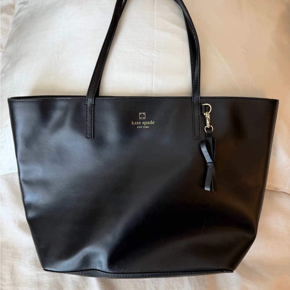 Kate Spade Black Leather Tote with Bow Accent